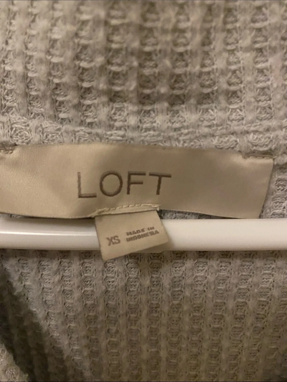 LOFT Light Gray Waffle V-Neck Henley Sweater